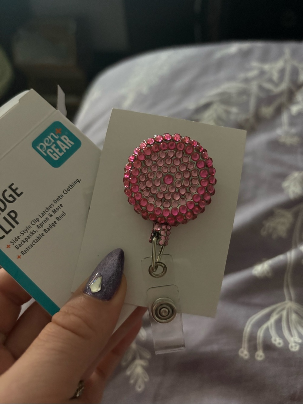 Pink Rhinestone Badge Reel - Sparkling ID Holder